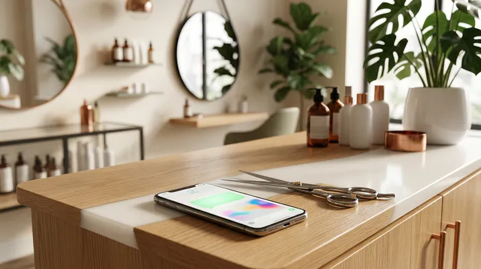 손으로 쓴 할 일 목록이 적힌 종이와 연필 옆, 대리석 테이블 위에 놓인 메시지 앱 화면의 스마트폰.